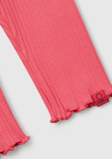  Kız Çocuk Fuşya Logo Etiketi Detaylı Nervürlü Tayt