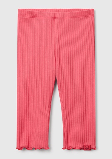  Kız Çocuk Fuşya Logo Etiketi Detaylı Nervürlü Tayt