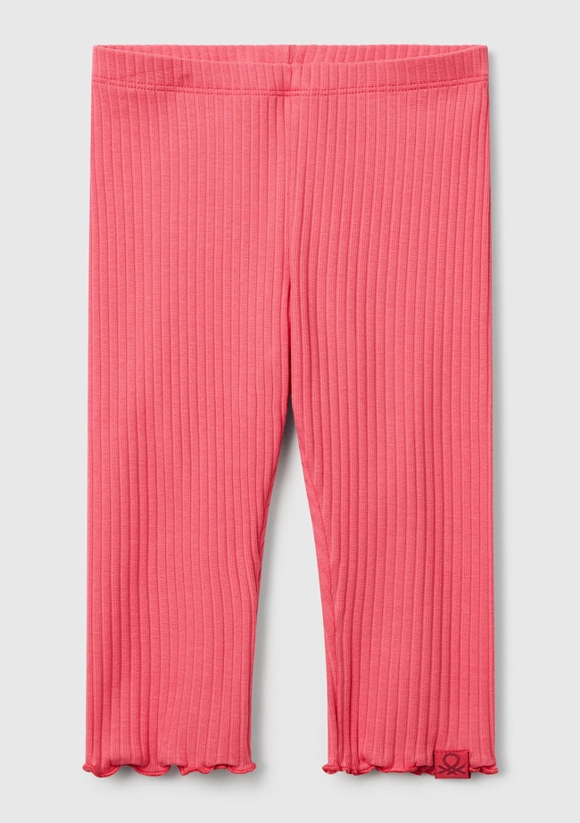  Kız Çocuk Fuşya Logo Etiketi Detaylı Nervürlü Tayt