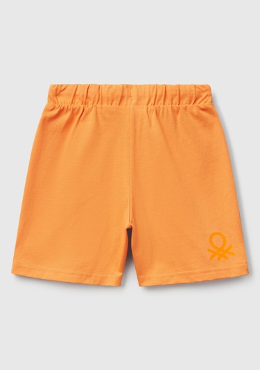  Erkek Çocuk Turuncu Benetton Logolu Bermuda Penye Şort