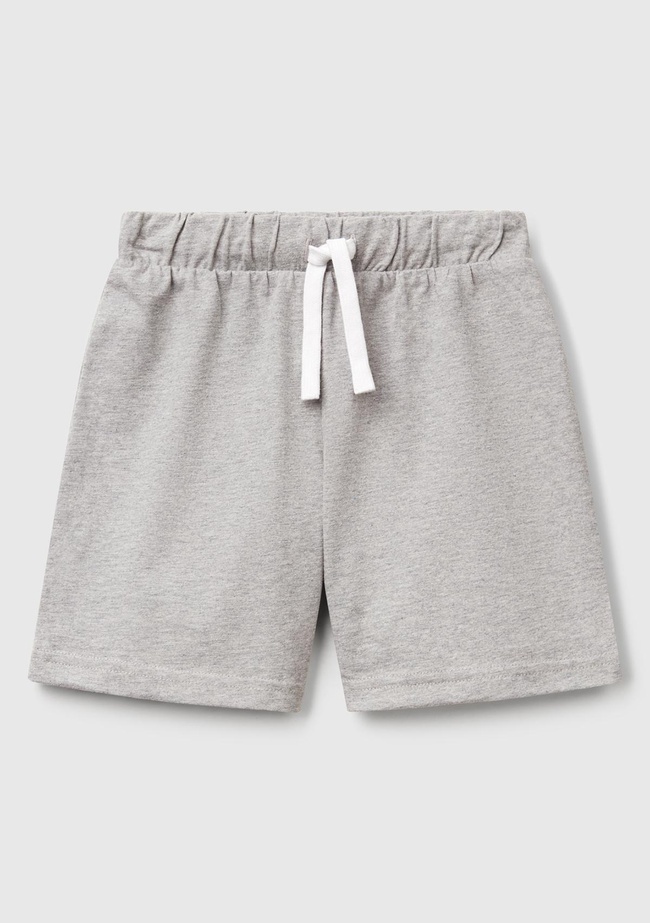  Erkek Çocuk Gri Melanj Benetton Logolu Bermuda Penye Şort