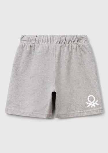  Erkek Çocuk Gri Melanj Benetton Logolu Bermuda Penye Şort