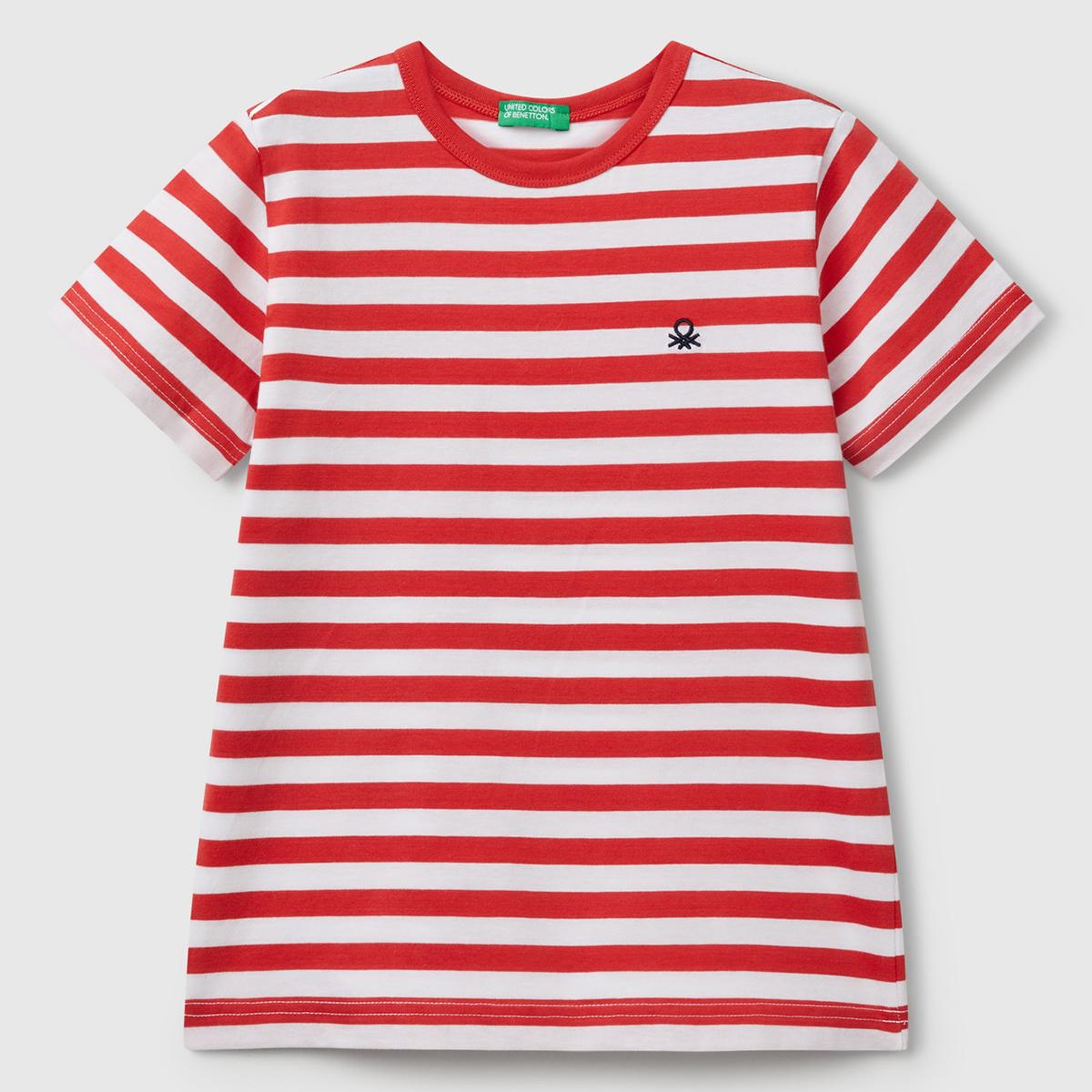 Erkek Çocuk Kırmızı Çizgili Önü Logo İşlemeli T-Shirt