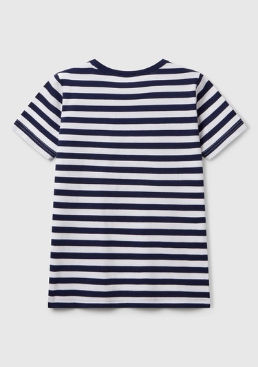  Erkek Çocuk Lacivert Çizgili Önü Logo İşlemeli T-Shirt