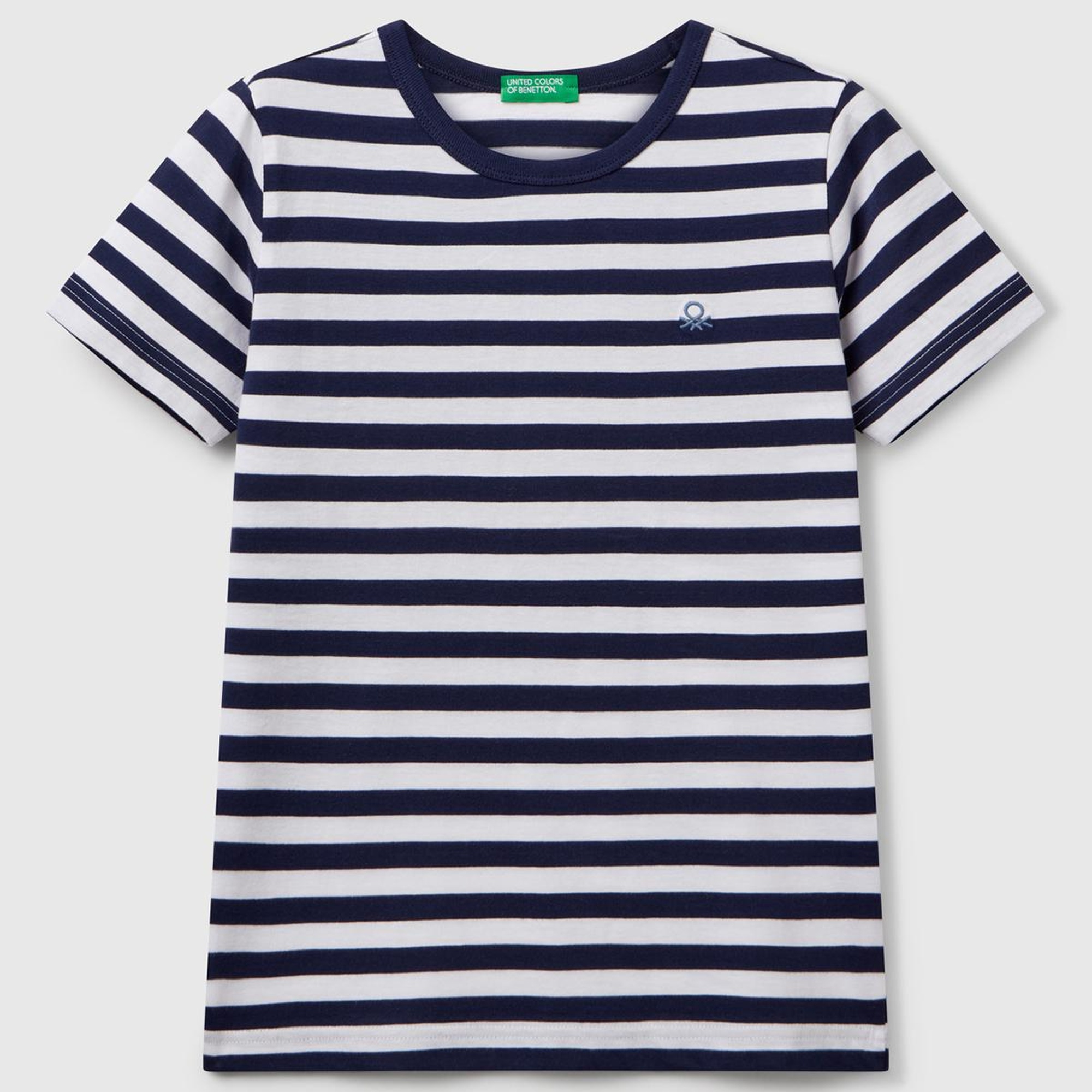 Erkek Çocuk Lacivert Çizgili Önü Logo İşlemeli T-Shirt