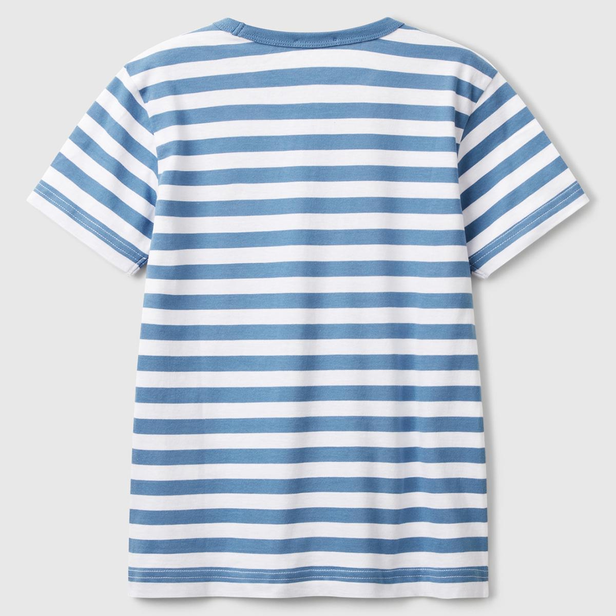 Erkek Çocuk Mavi Çizgili Önü Logo İşlemeli T-Shirt