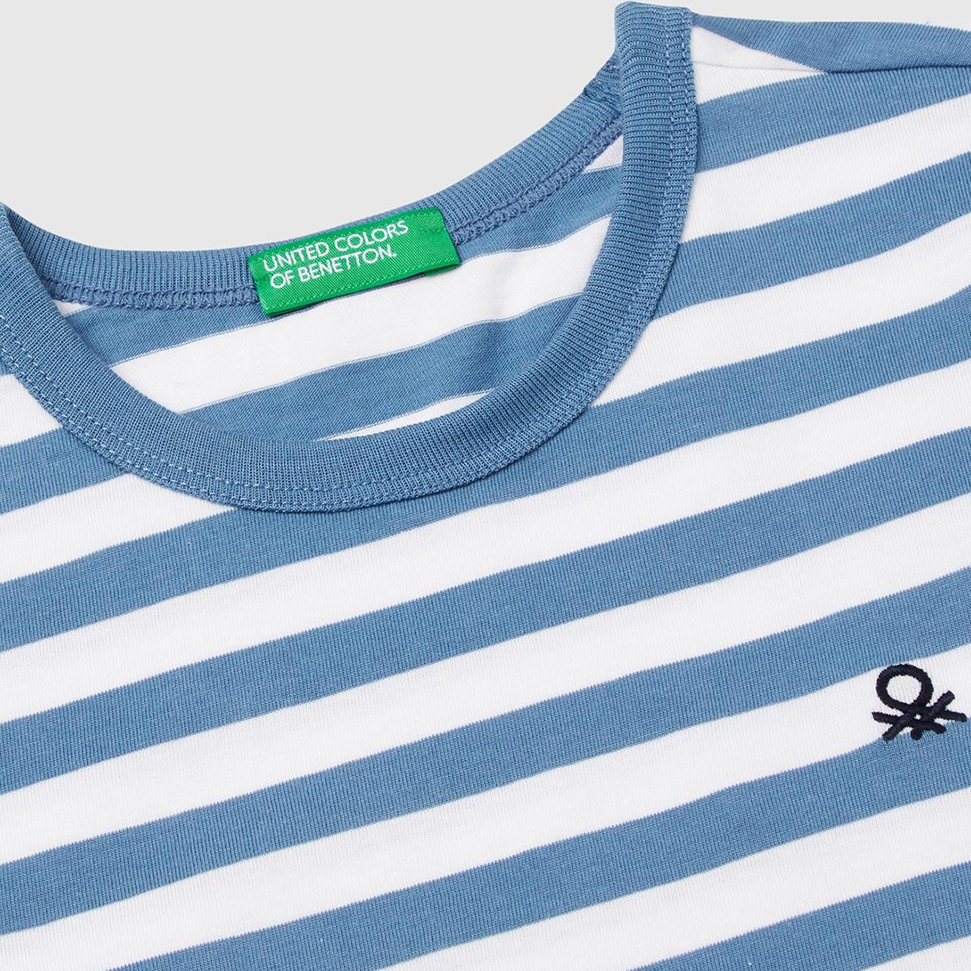 Erkek Çocuk Mavi Çizgili Önü Logo İşlemeli T-Shirt