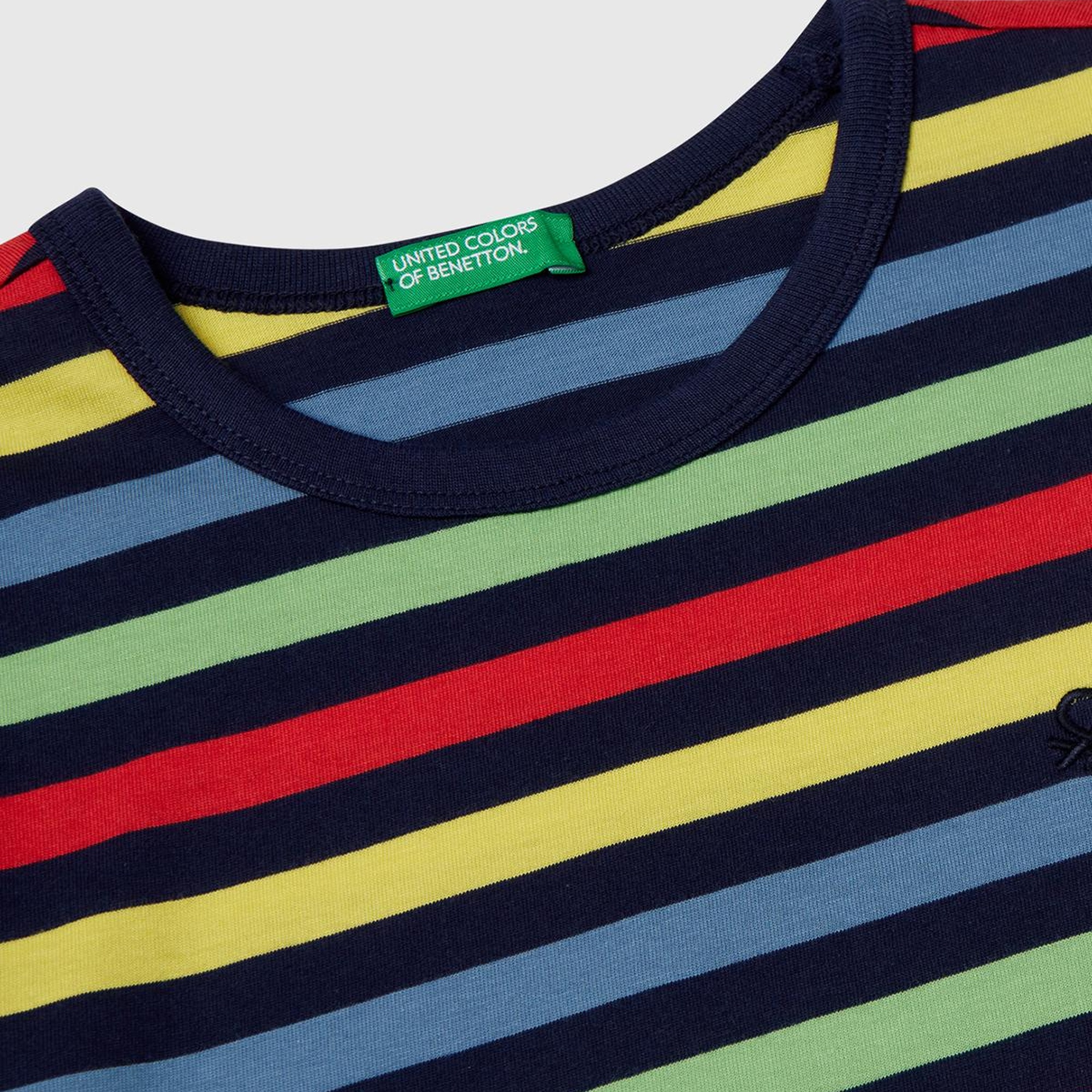 Erkek Çocuk Koyu Renkli Mix Çizgili Önü Logo İşlemeli T-Shirt