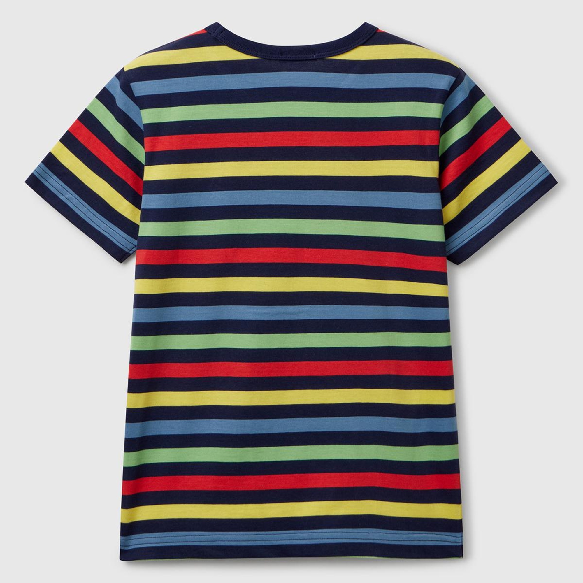 Erkek Çocuk Koyu Renkli Mix Çizgili Önü Logo İşlemeli T-Shirt