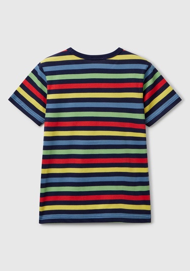  Erkek Çocuk Koyu Renkli Mix Çizgili Önü Logo İşlemeli T-Shirt