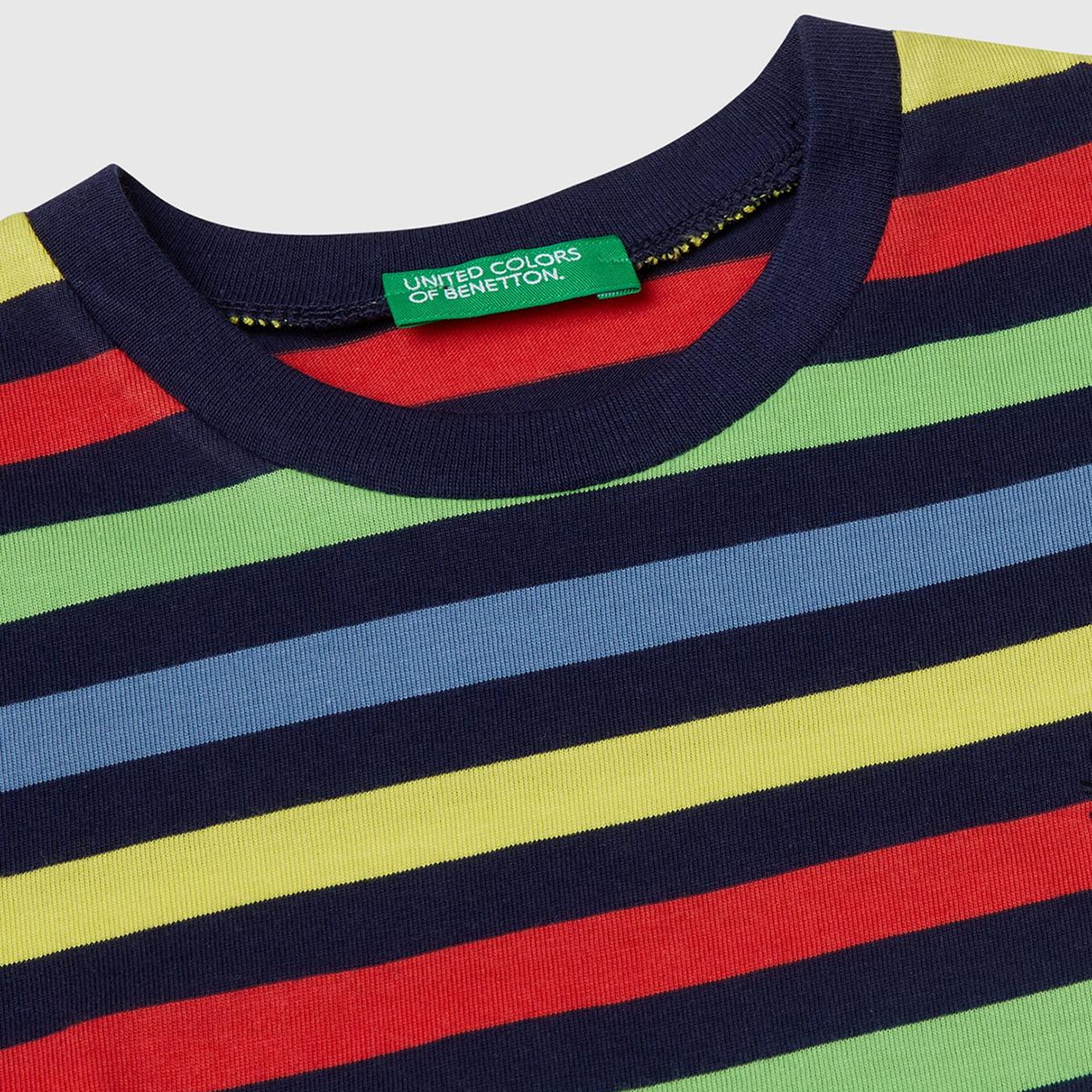 Erkek Çocuk Koyu Renkli Mix Çizgili Önü Logo İşlemeli T-Shirt