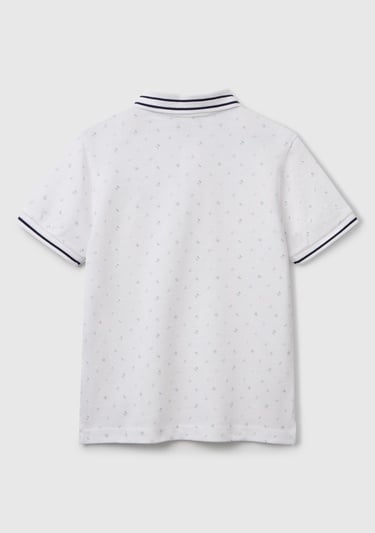  Erkek Çocuk Beyaz Desenli Çizgili Polo T-Shirt