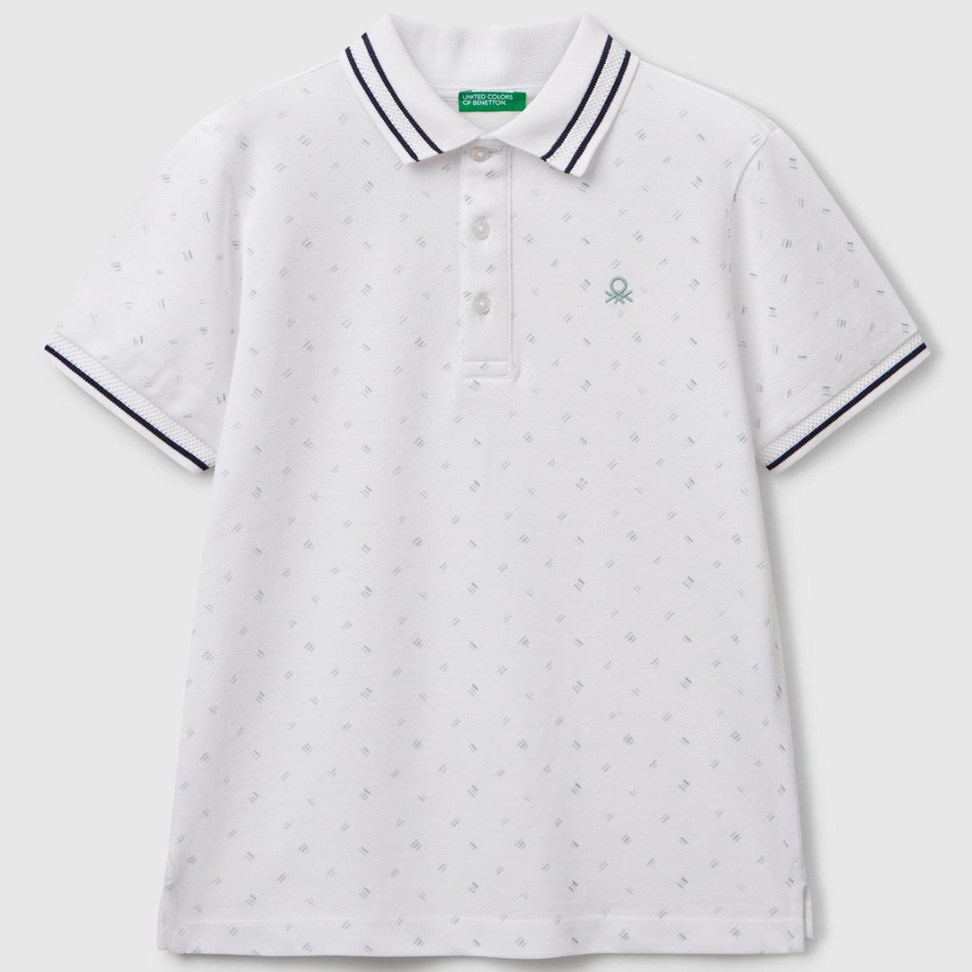 Erkek Çocuk Beyaz Desenli Çizgili Polo T-Shirt