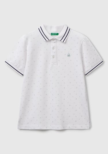  Erkek Çocuk Beyaz Desenli Çizgili Polo T-Shirt