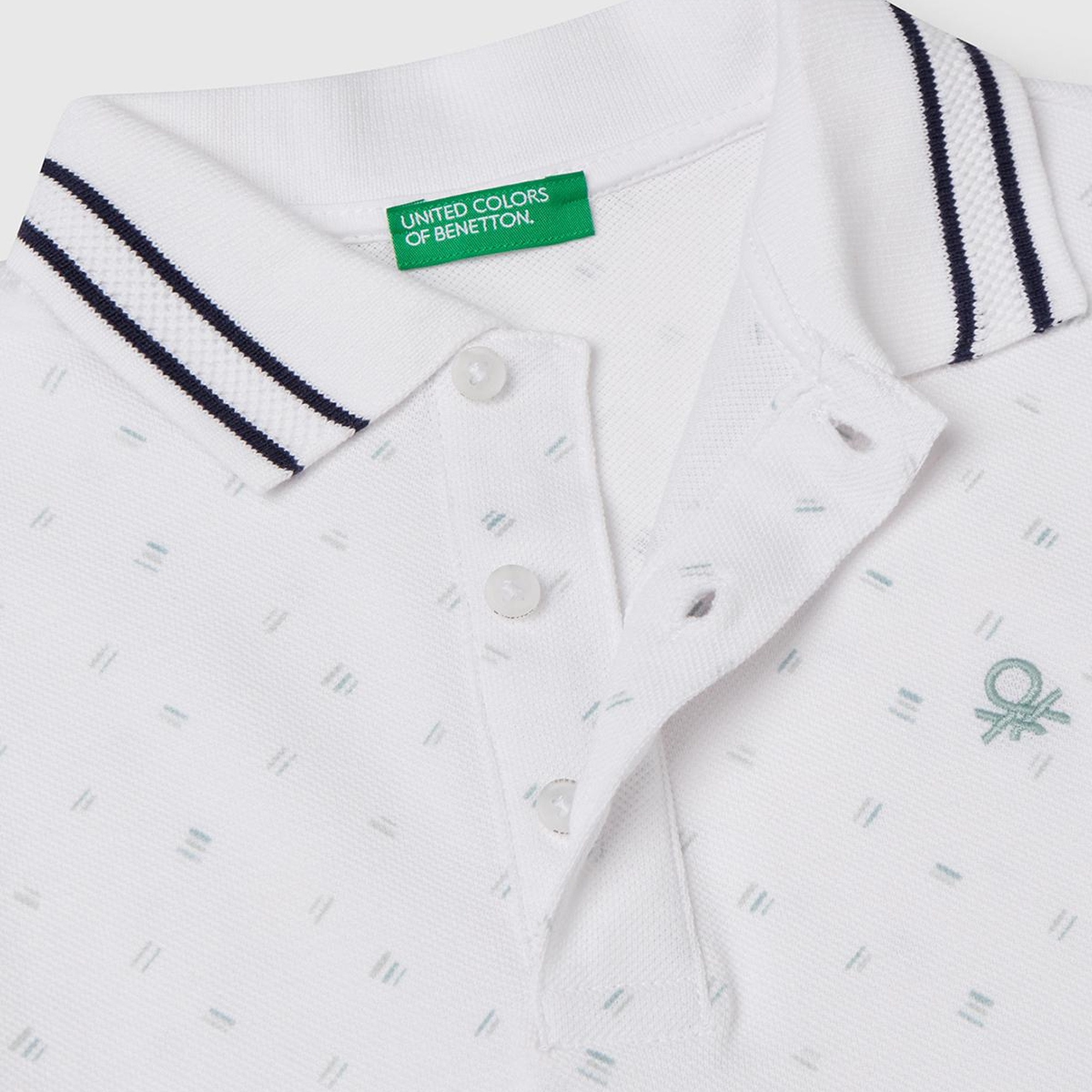 Erkek Çocuk Beyaz Desenli Çizgili Polo T-Shirt