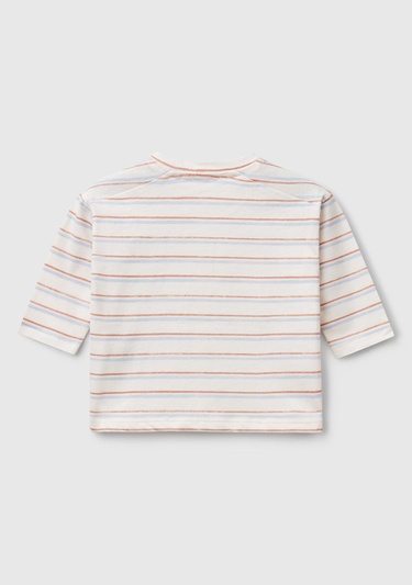  Bebek Ekru Tamamı Desenli Logo Detaylı Omzu Çıtçıtlı Uzun Kollu T-Shirt