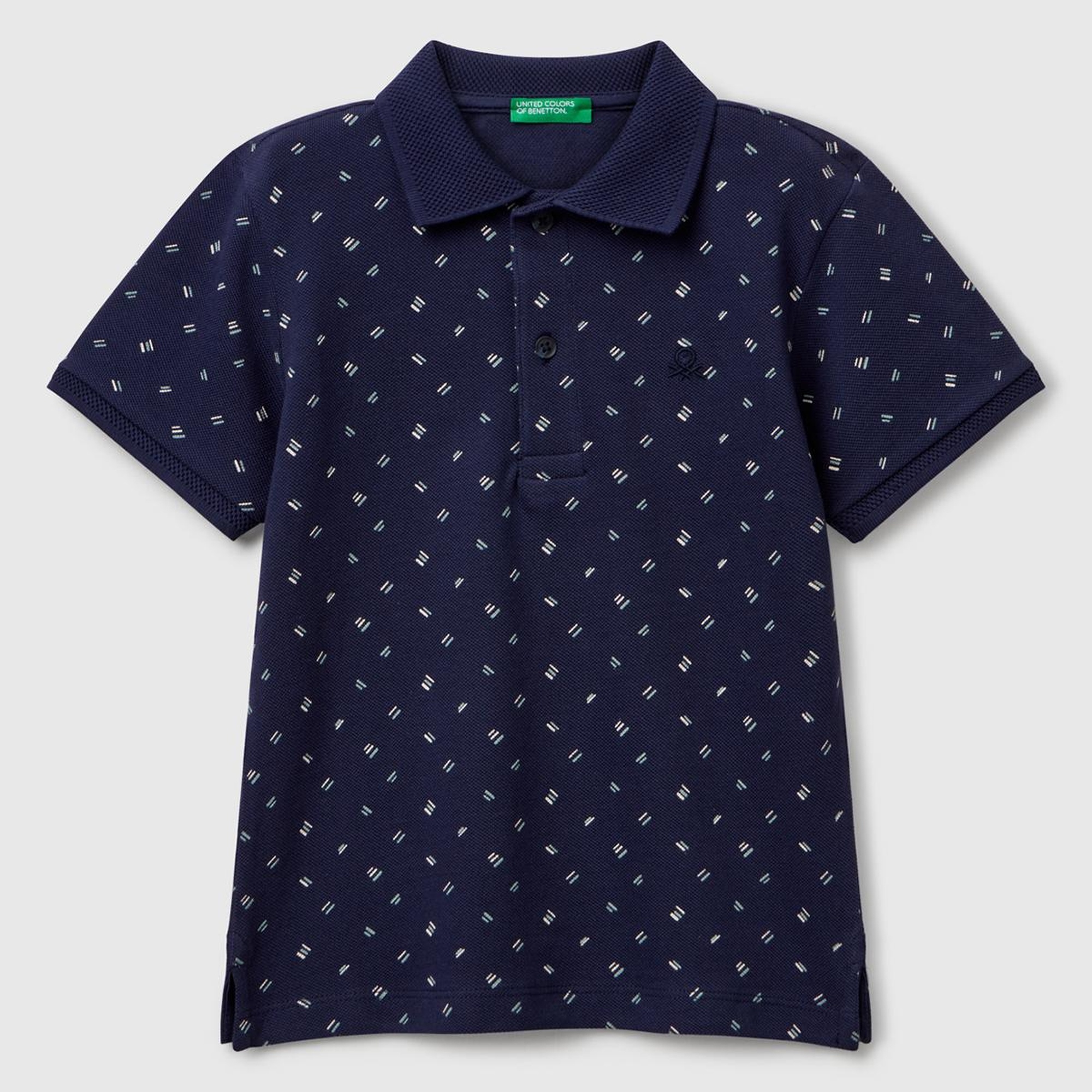 Erkek Çocuk Lacivert Puantiye Desenli Logo Detaylı Polo T-Shirt