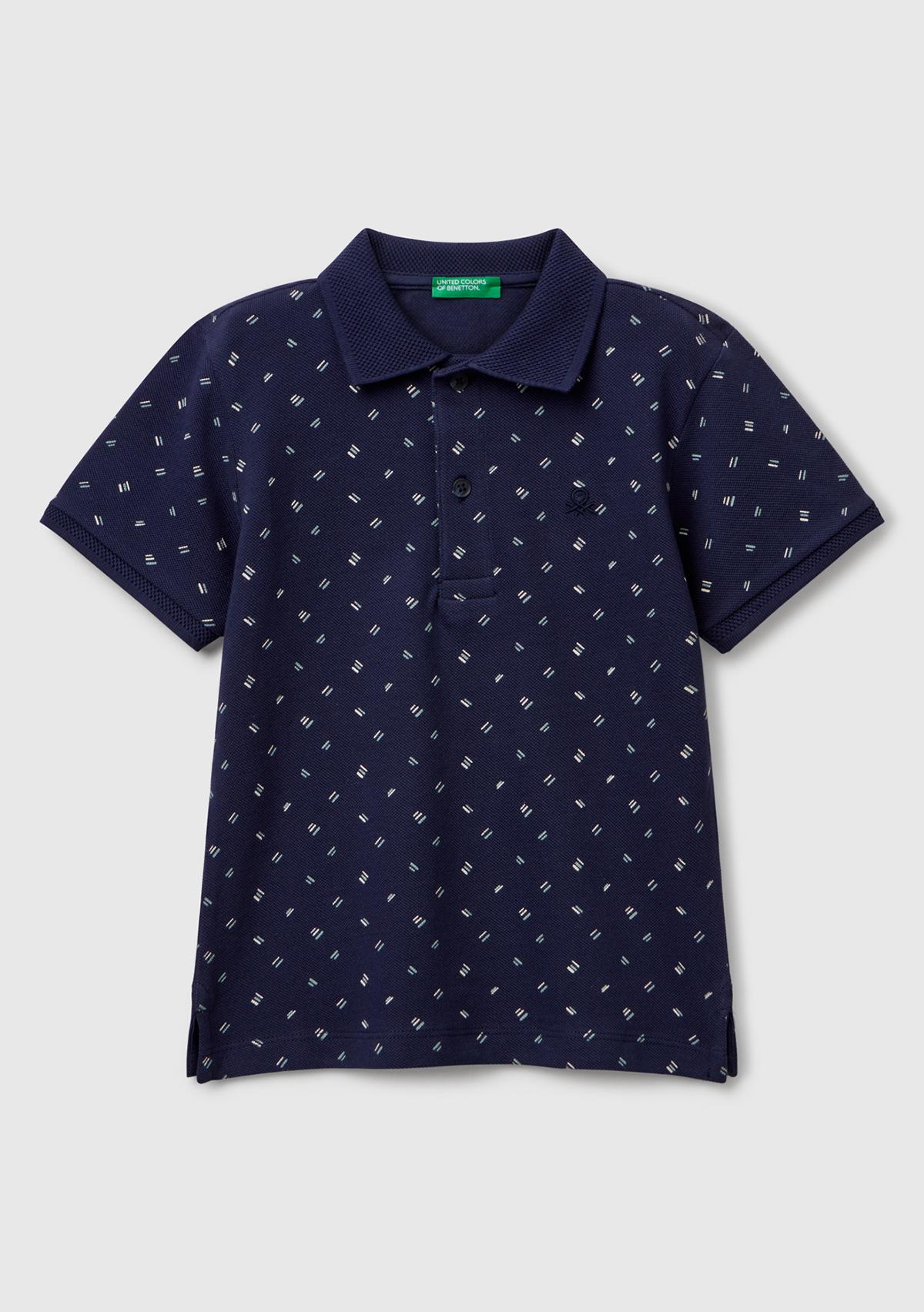  Erkek Çocuk Lacivert Puantiye Desenli Logo Detaylı Polo T-Shirt