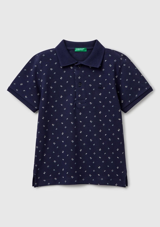  Erkek Çocuk Lacivert Puantiye Desenli Logo Detaylı Polo T-Shirt