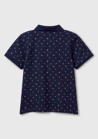  Erkek Çocuk Lacivert Puantiye Desenli Logo Detaylı Polo T-Shirt