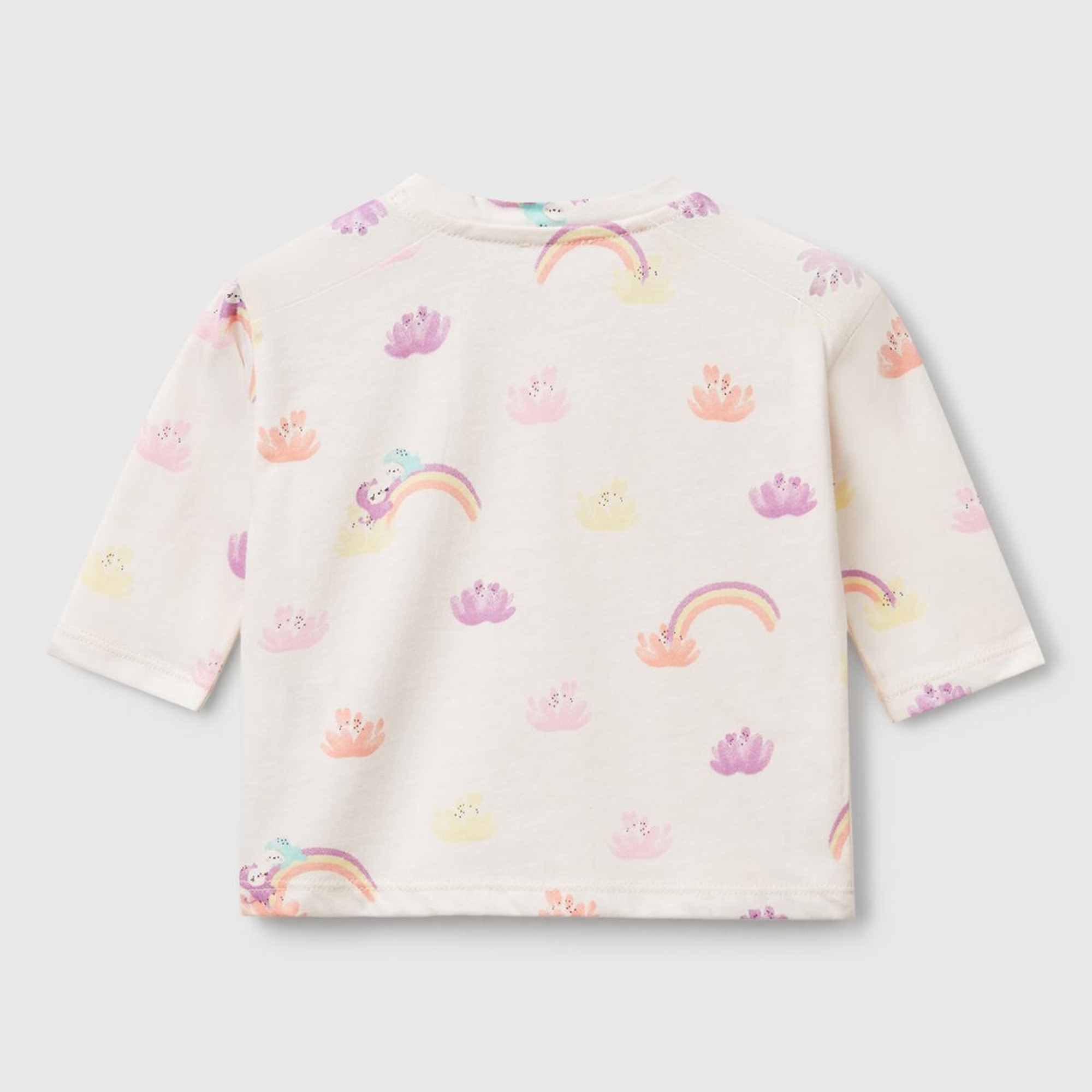 Bebek Toz Pembe Tamamı Desenli Logo Detaylı Omzu Çıtçıtlı Uzun Kollu T-Shirt