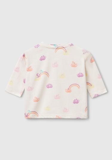  Bebek Toz Pembe Tamamı Desenli Logo Detaylı Omzu Çıtçıtlı Uzun Kollu T-Shirt