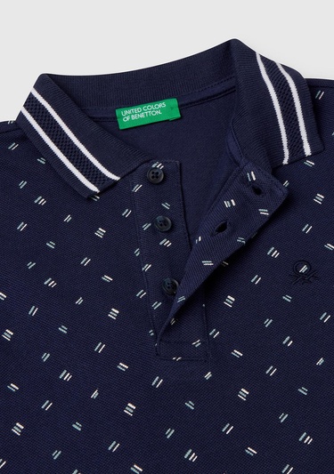  Erkek Çocuk Lacivert Desenli Çizgili Polo T-Shirt