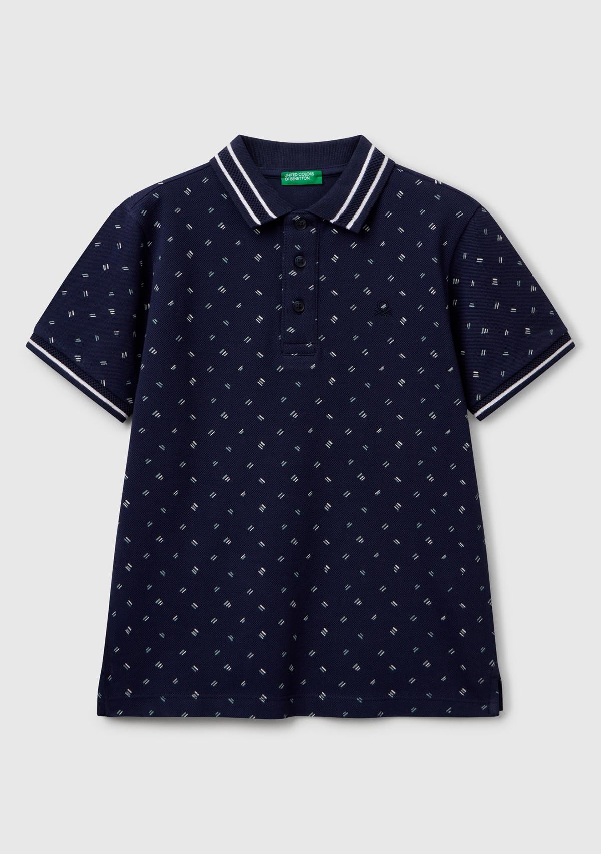  Erkek Çocuk Lacivert Desenli Çizgili Polo T-Shirt