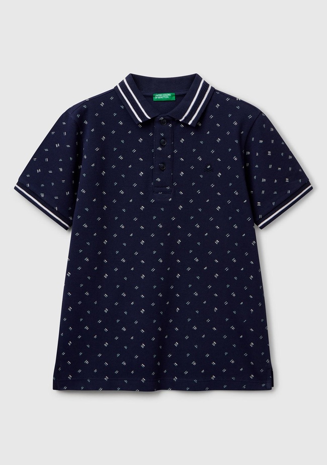  Erkek Çocuk Lacivert Desenli Çizgili Polo T-Shirt