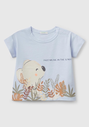  Bebek Toz Mavi Önü Grafik Baskılı Arkası Logo Detaylı T-Shirt