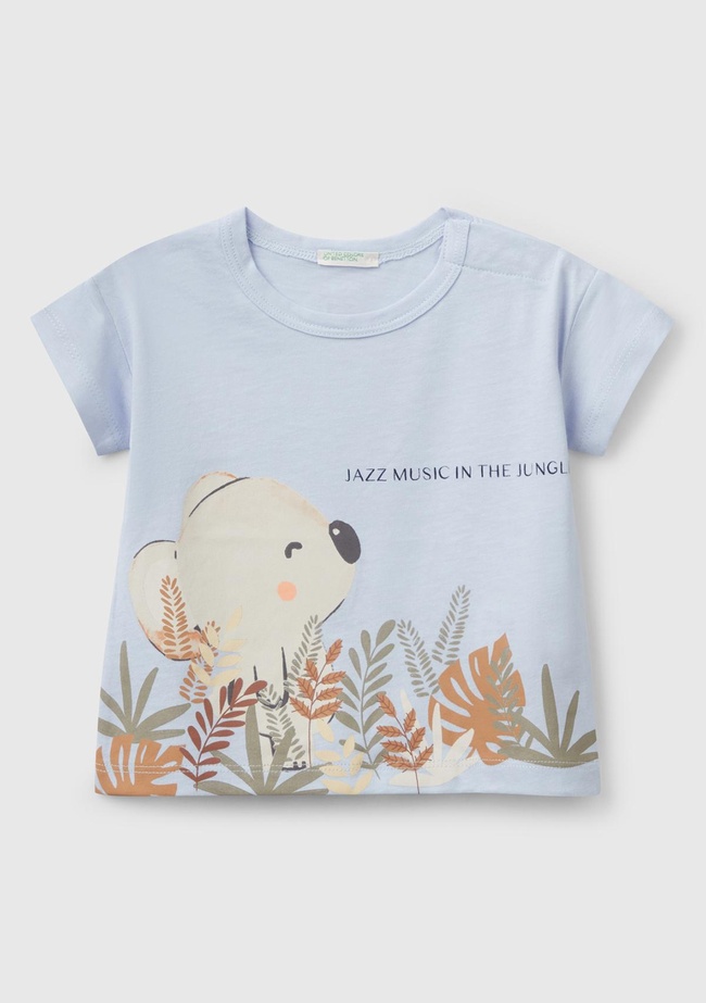  Bebek Toz Mavi Önü Grafik Baskılı Arkası Logo Detaylı T-Shirt