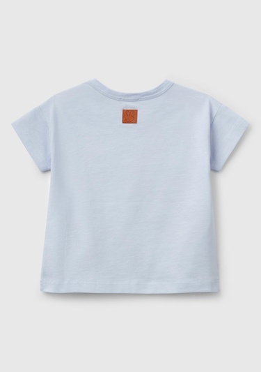  Bebek Toz Mavi Önü Grafik Baskılı Arkası Logo Detaylı T-Shirt