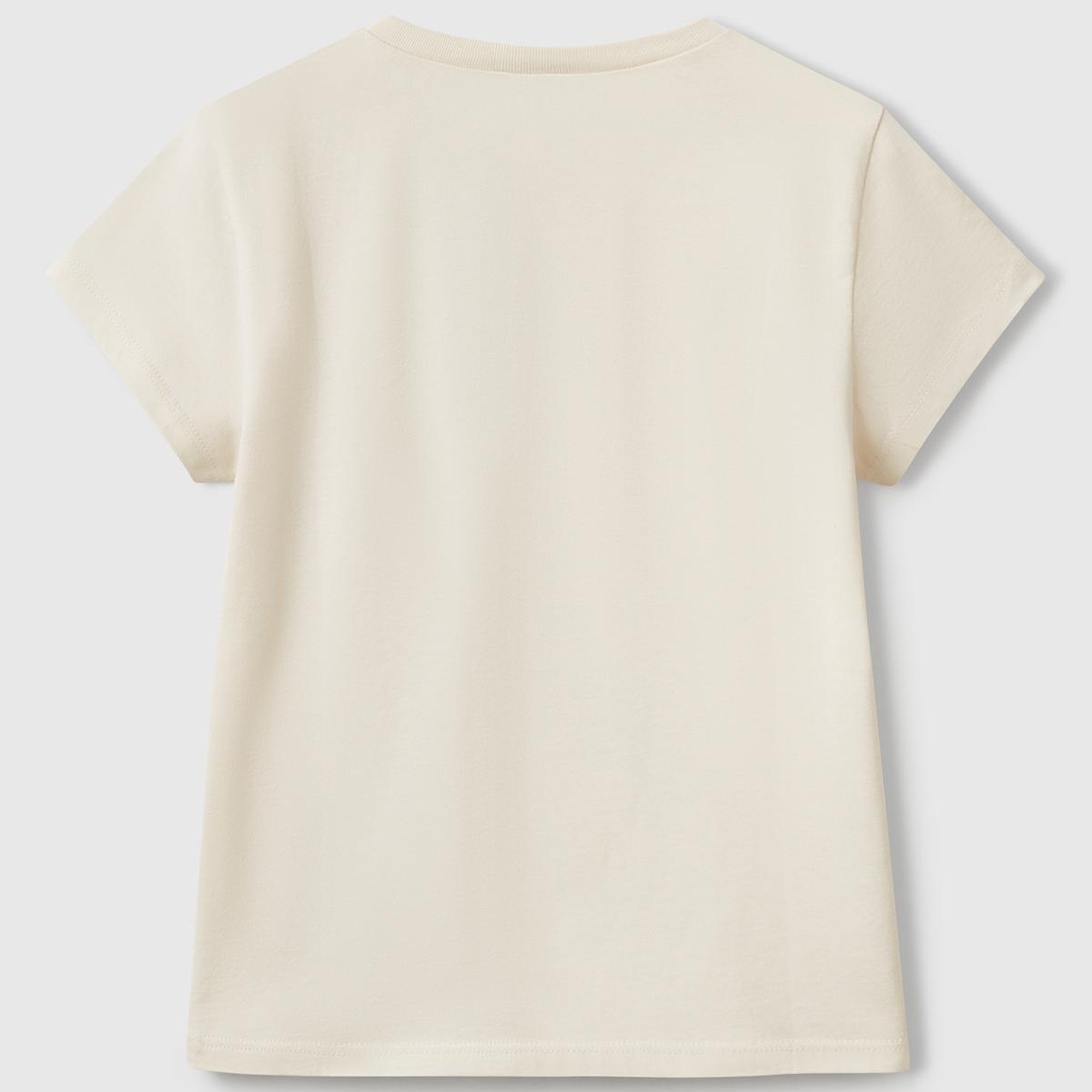 Kız Çocuk Krem Simli Logo Baskılı T-Shirt