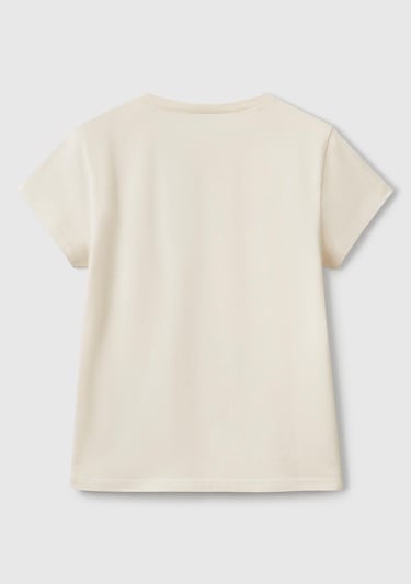  Kız Çocuk Krem Simli Logo Baskılı T-Shirt