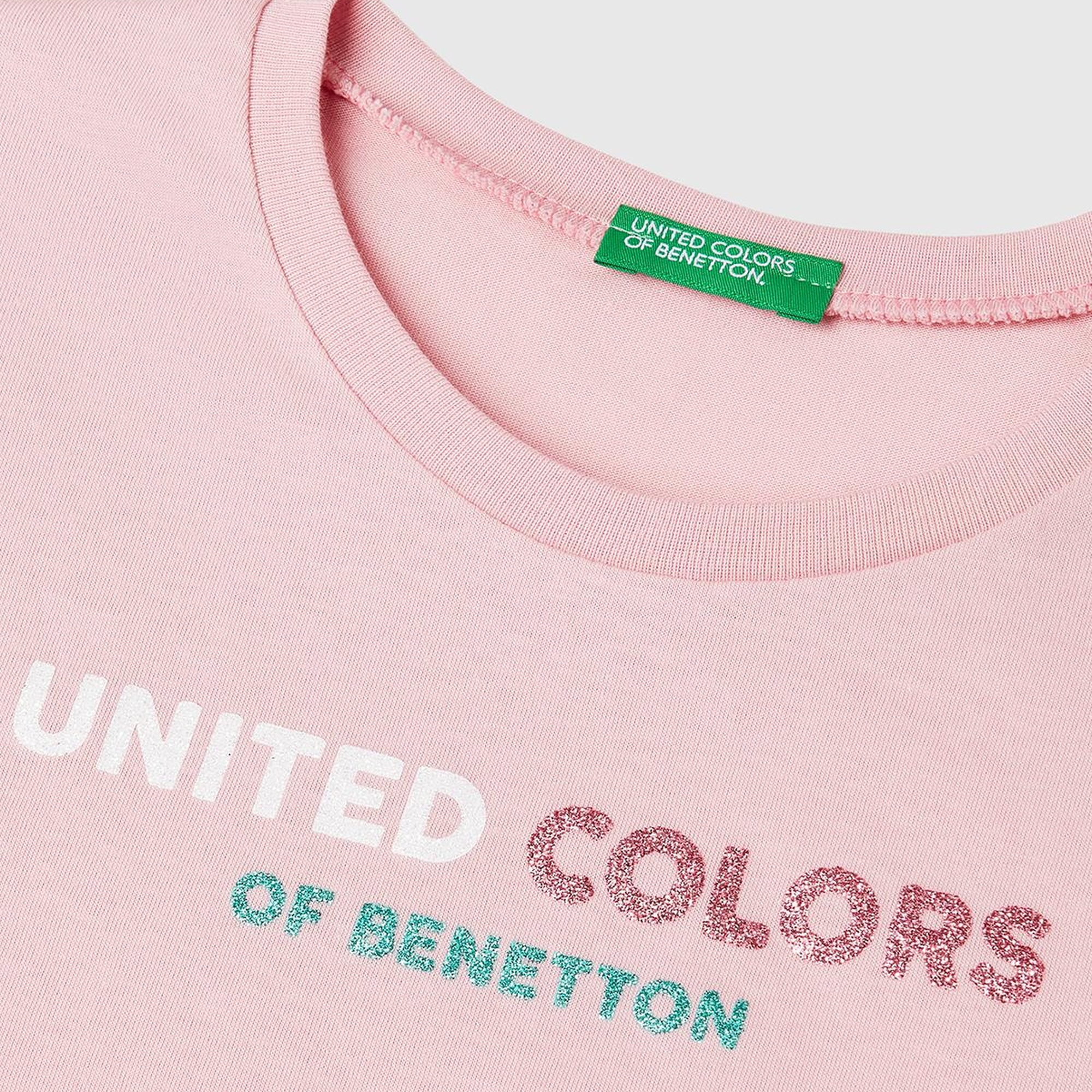 Kız Çocuk Pembe Simli Logo Baskılı T-Shirt