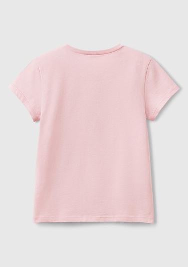  Kız Çocuk Pembe Simli Logo Baskılı T-Shirt