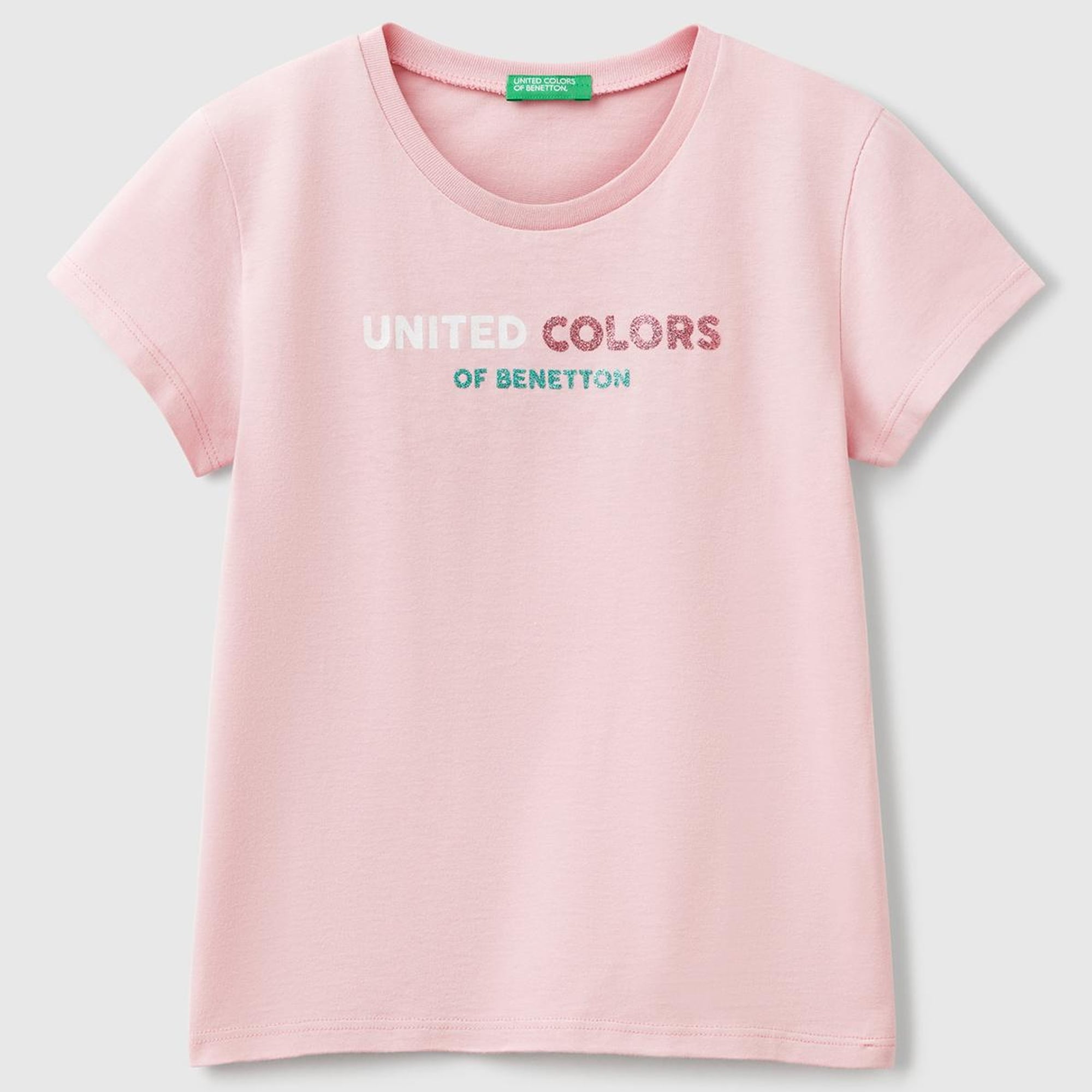 Kız Çocuk Pembe Simli Logo Baskılı T-Shirt