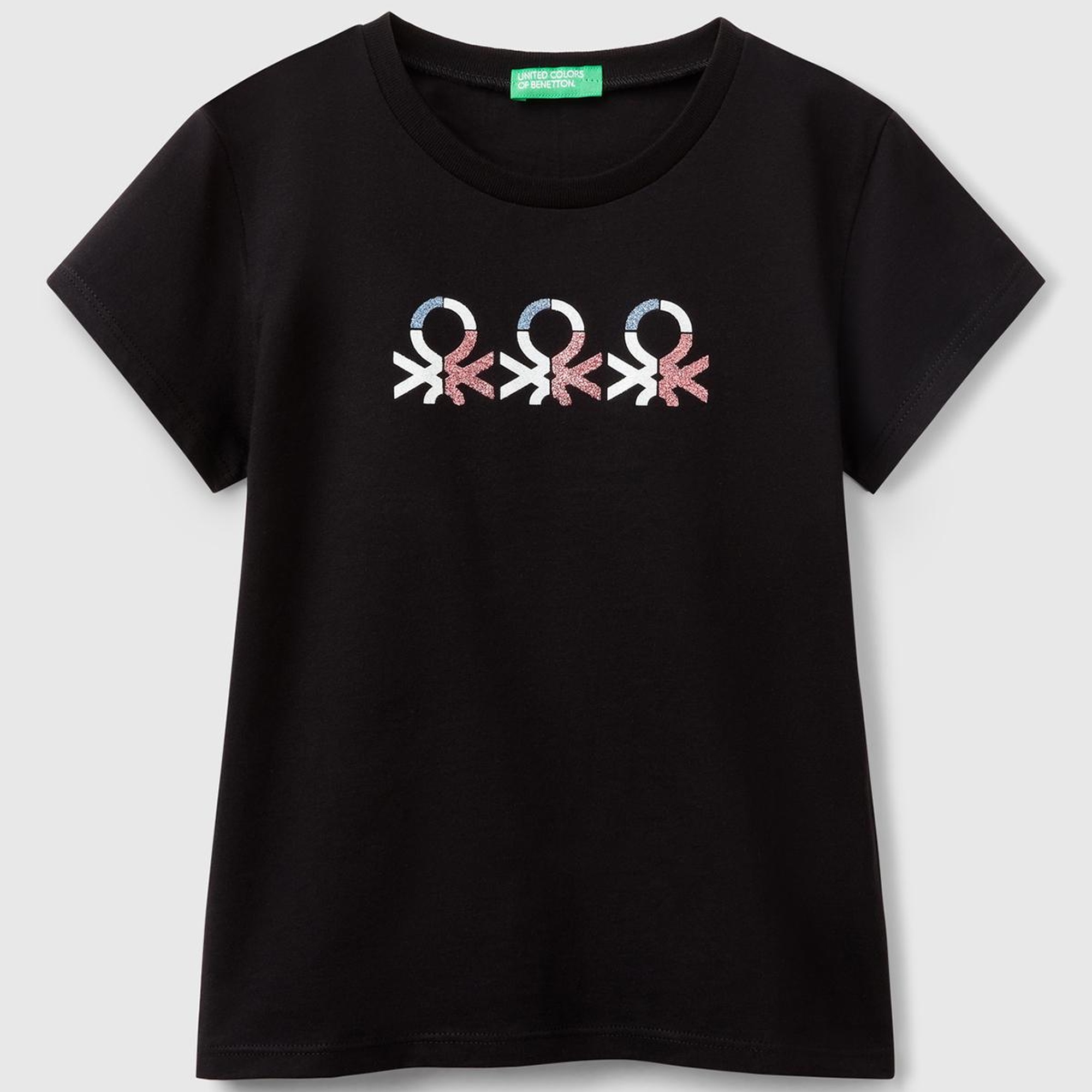 Kız Çocuk Siyah Simli Logo Baskılı T-Shirt