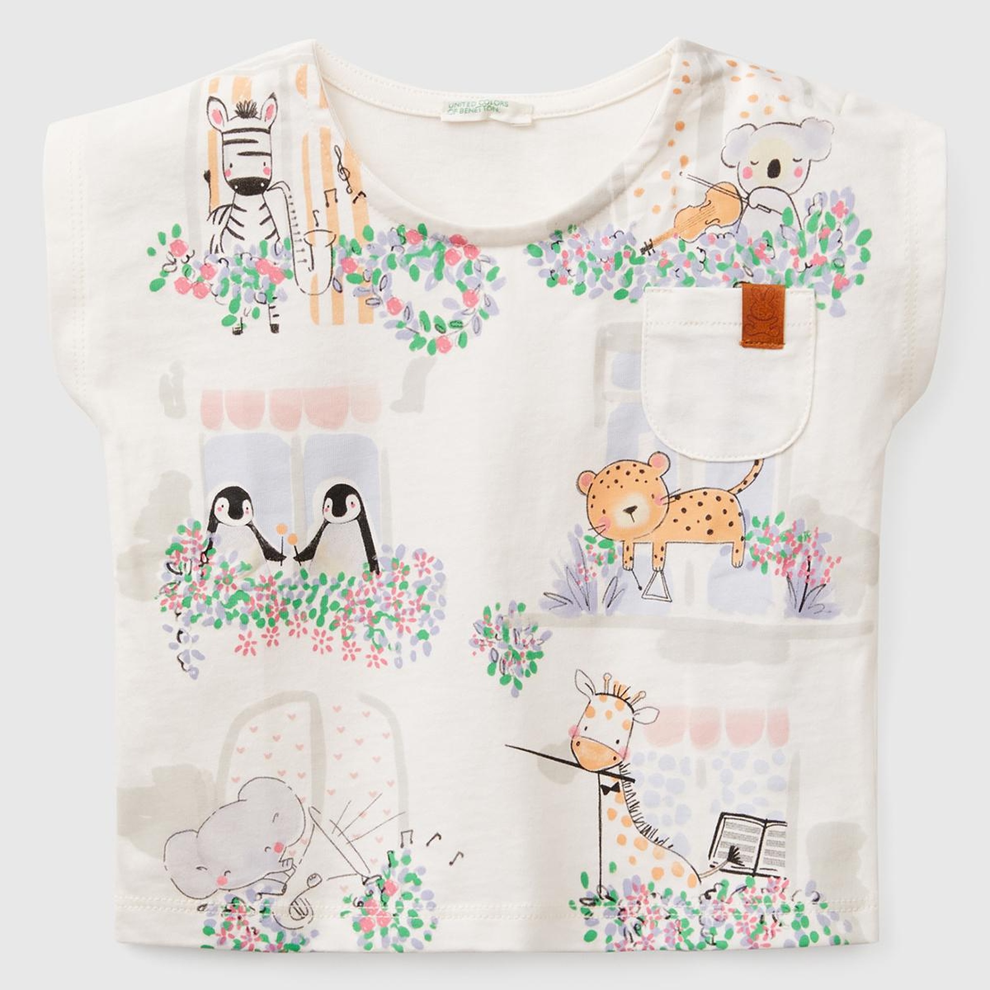 Bebek Ekru Grafik Baskılı Cep Detaylı T-Shirt