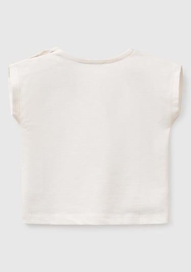  Bebek Ekru Grafik Baskılı Cep Detaylı T-Shirt