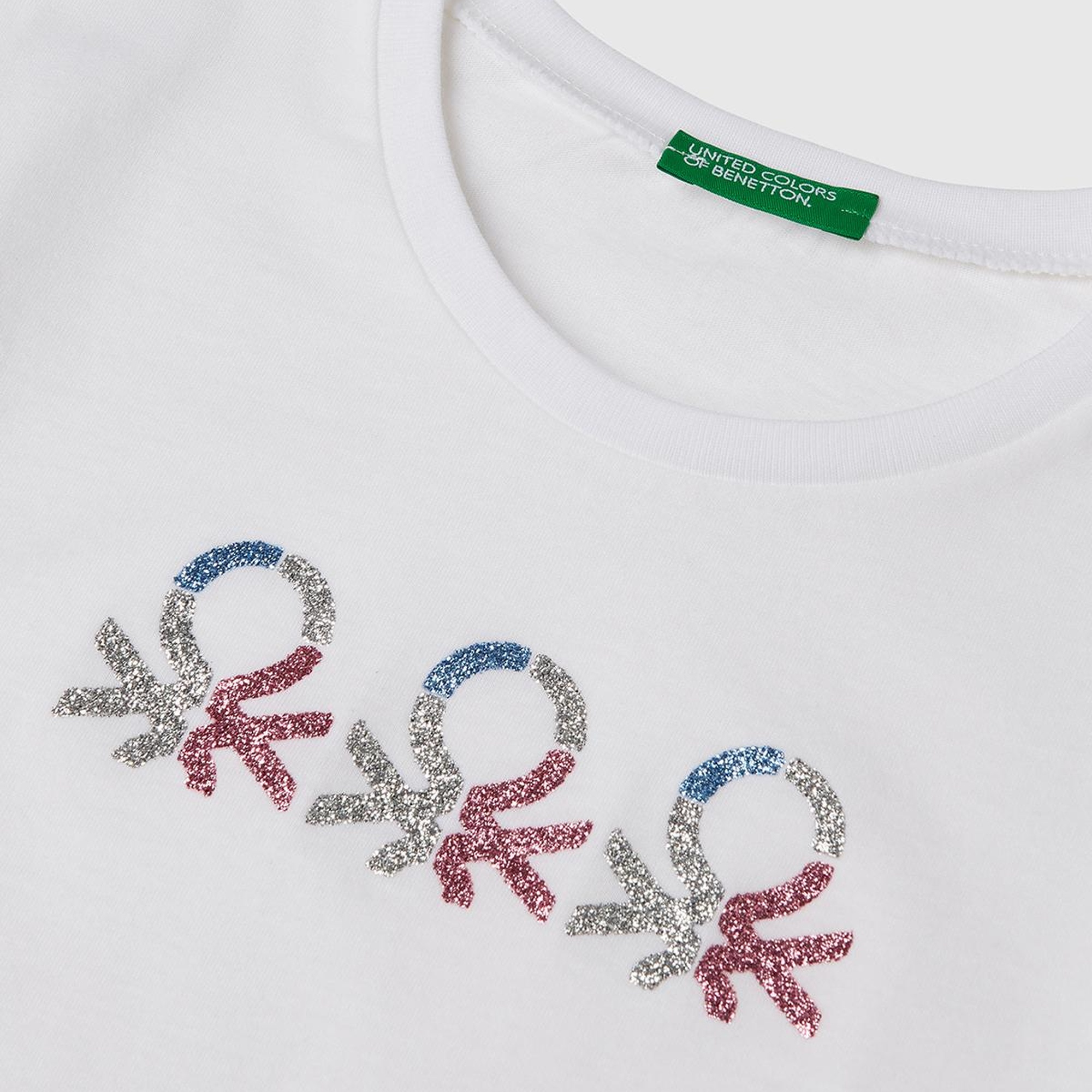 Kız Çocuk Beyaz Simli Logo Baskılı T-Shirt