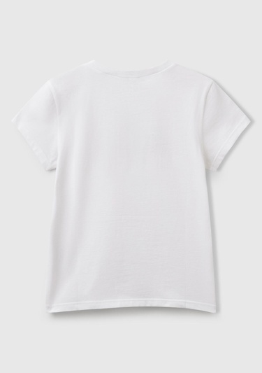  Kız Çocuk Beyaz Simli Logo Baskılı T-Shirt
