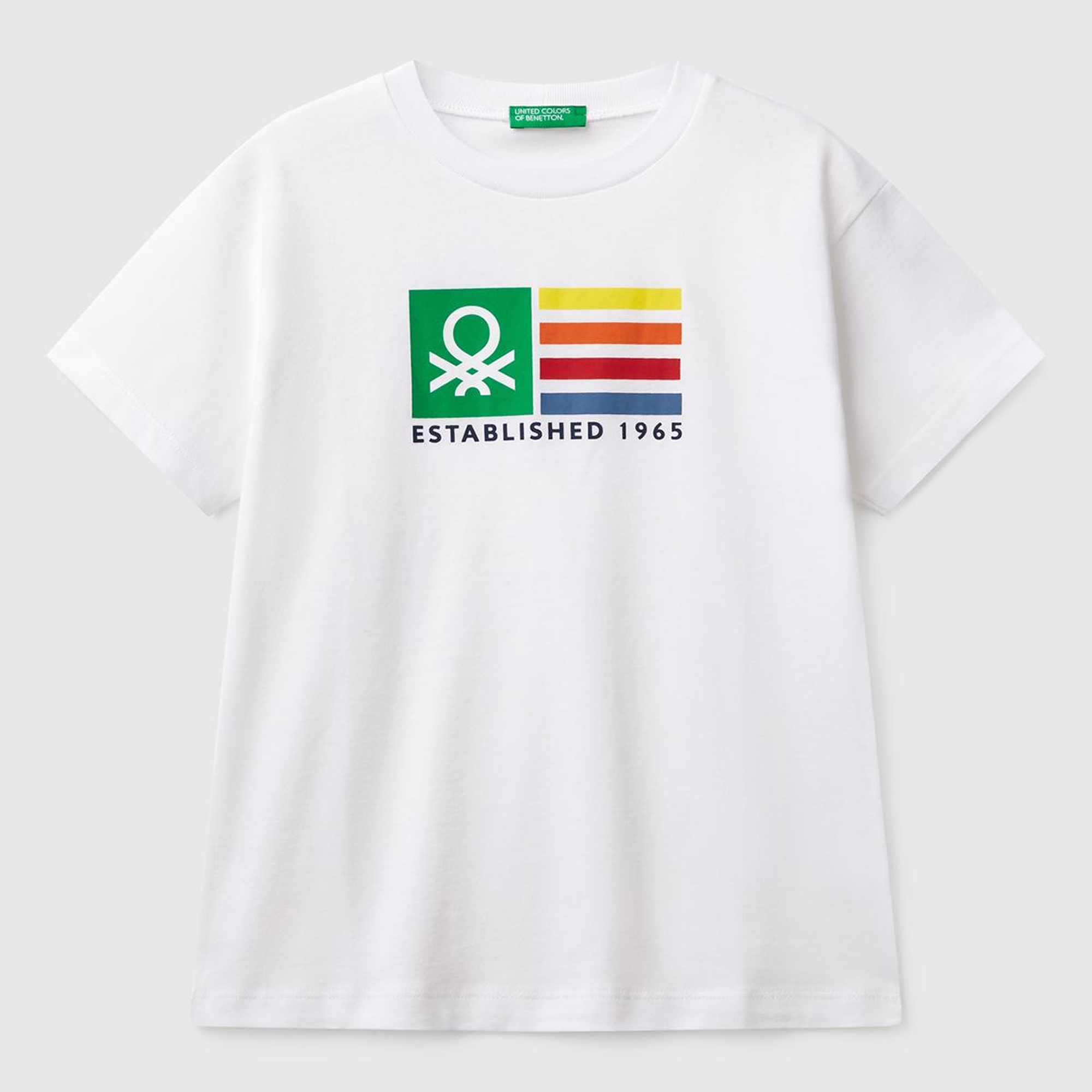 Erkek Çocuk Beyaz Benetton Logo Baskılı T-Shirt