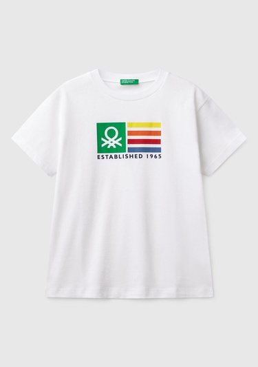  Erkek Çocuk Beyaz Benetton Logo Baskılı T-Shirt