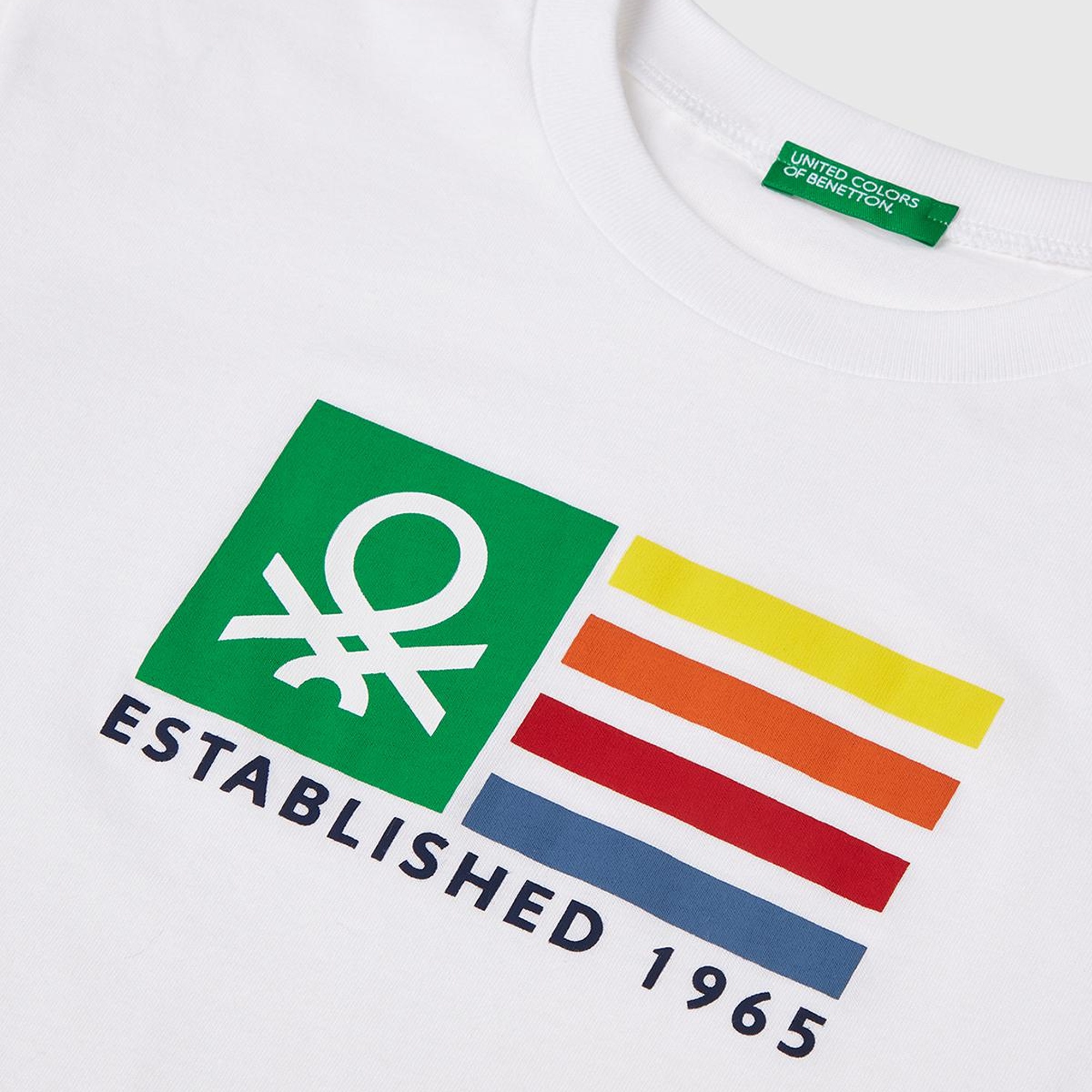 Erkek Çocuk Beyaz Benetton Logo Baskılı T-Shirt