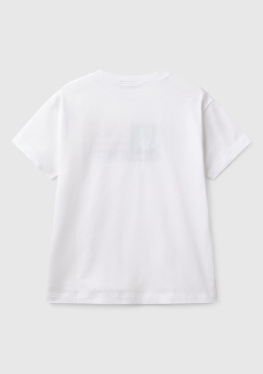  Erkek Çocuk Beyaz Benetton Logo Baskılı T-Shirt