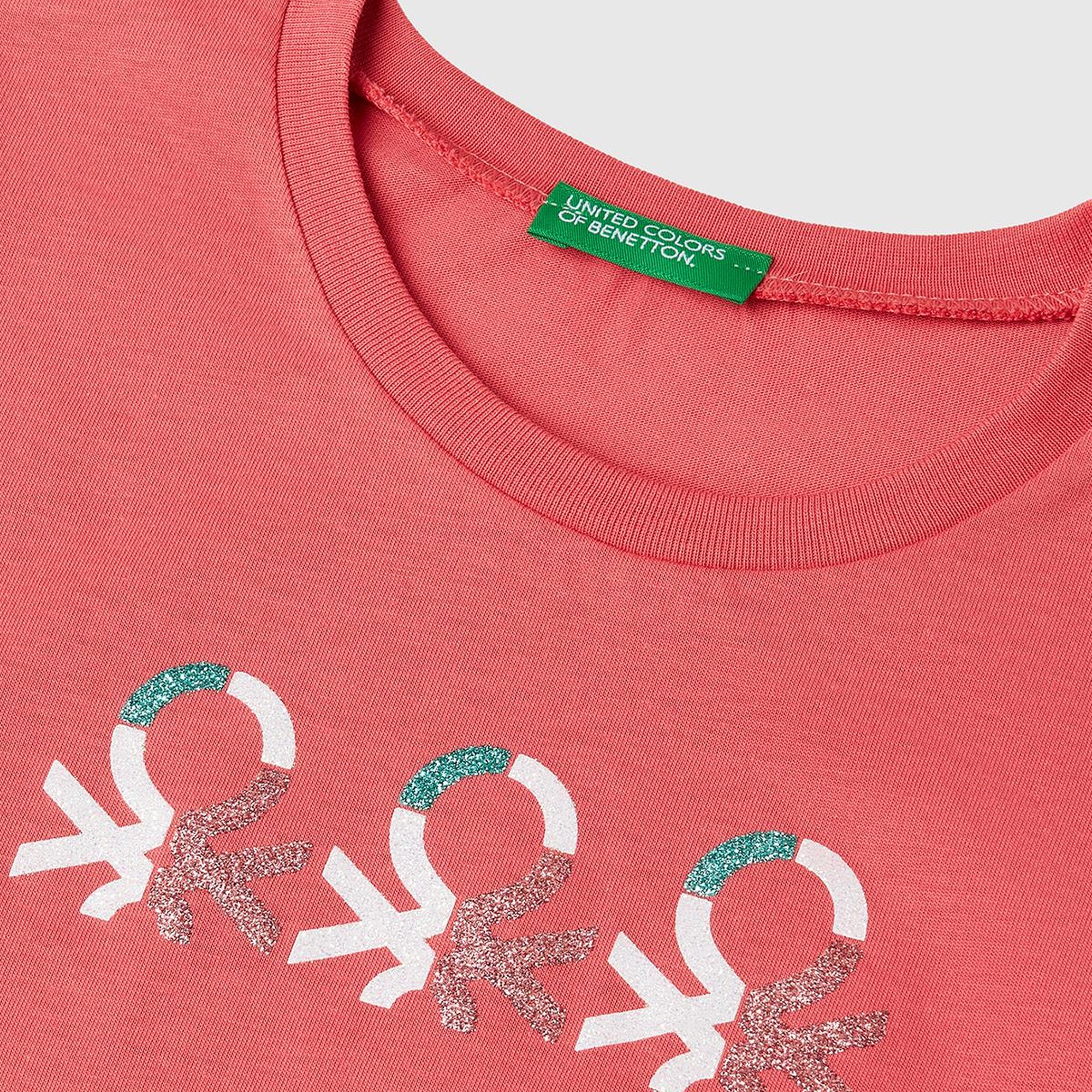 Kız Çocuk Fuşya Simli Logo Baskılı T-Shirt