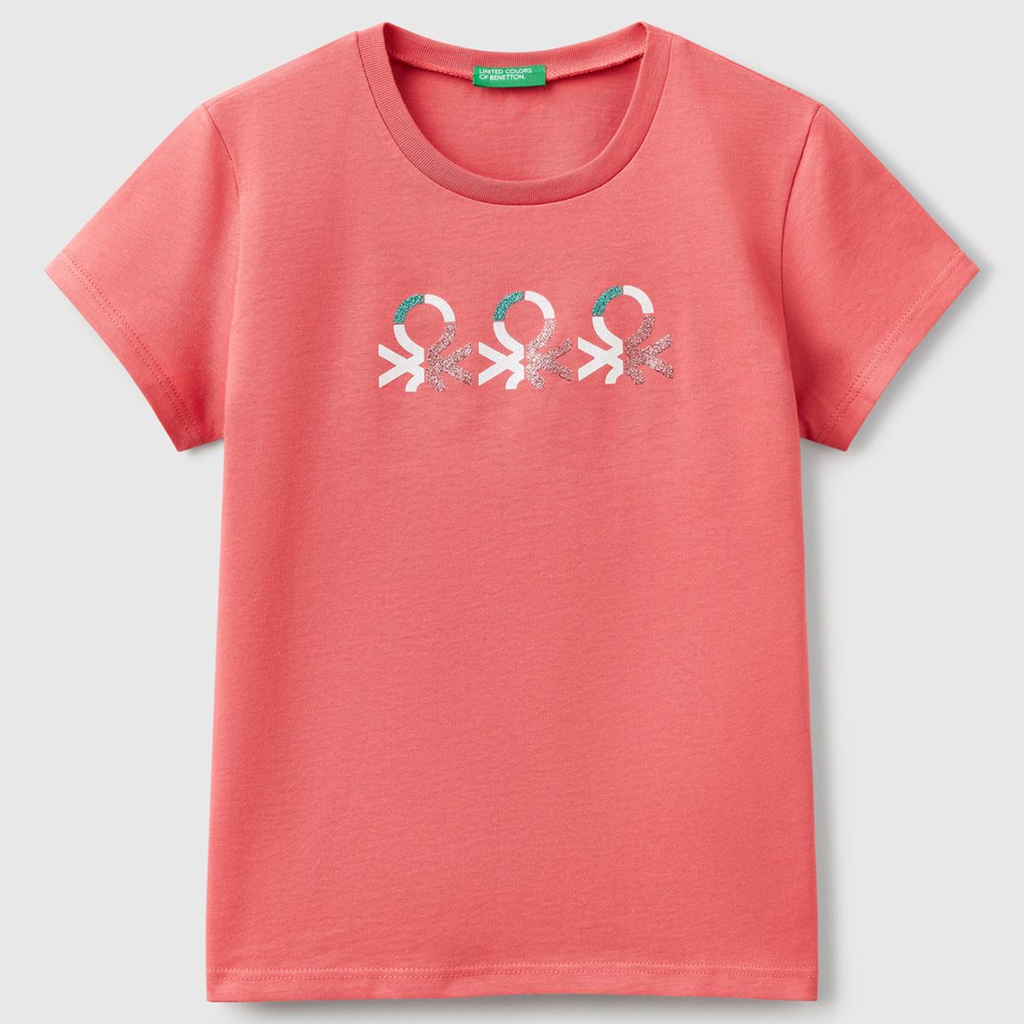 Kız Çocuk Fuşya Simli Logo Baskılı T-Shirt