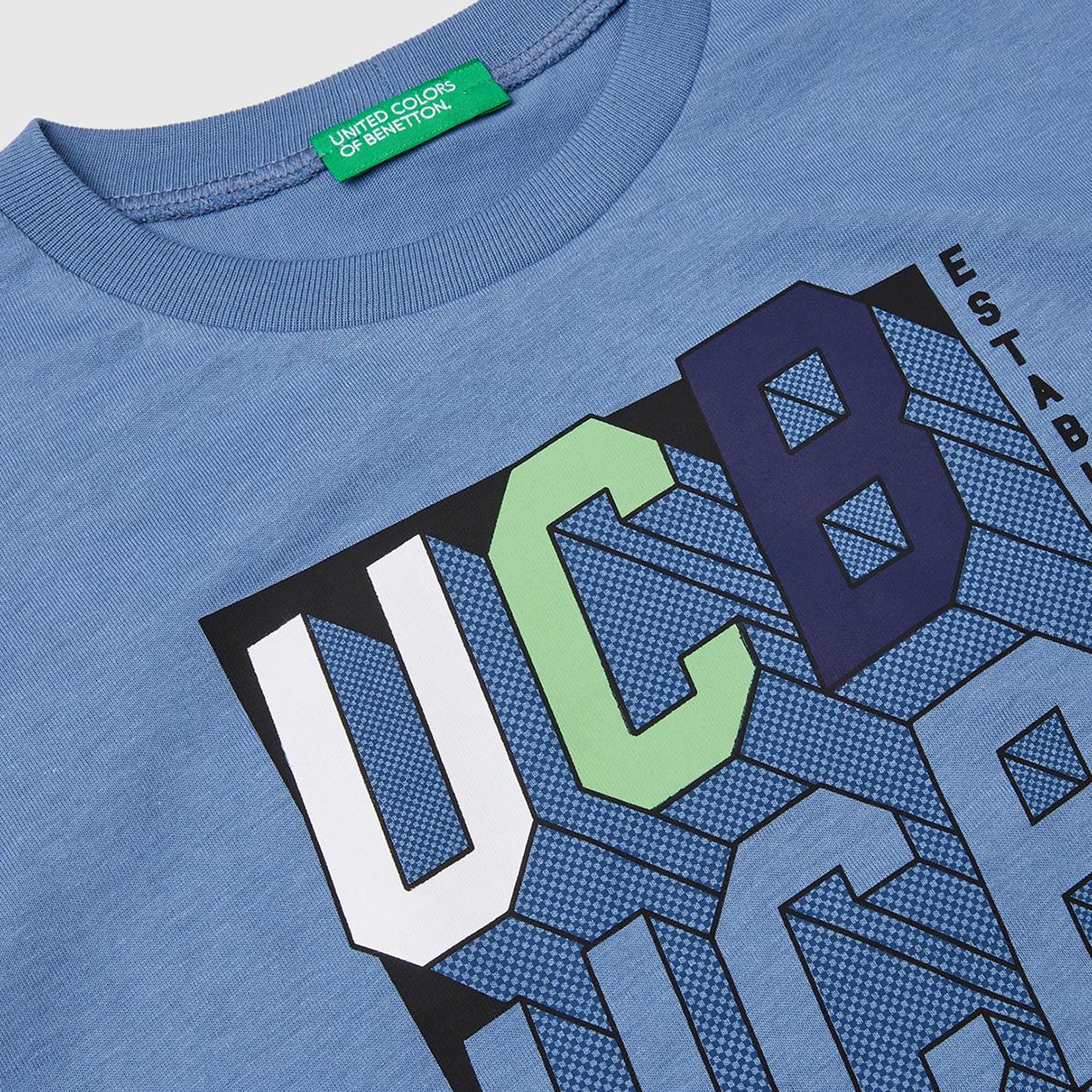 Erkek Çocuk Havacı Mavi Benetton Logo Baskılı T-Shirt