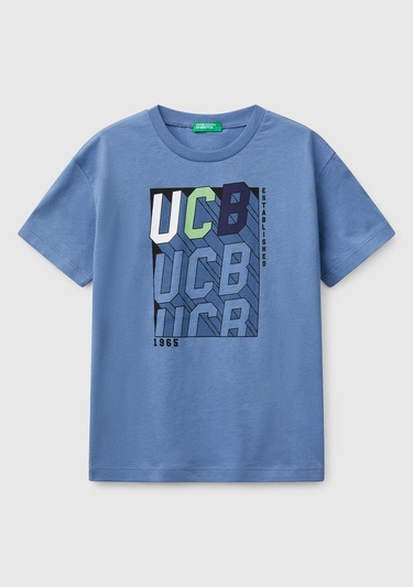  Erkek Çocuk Havacı Mavi Benetton Logo Baskılı T-Shirt